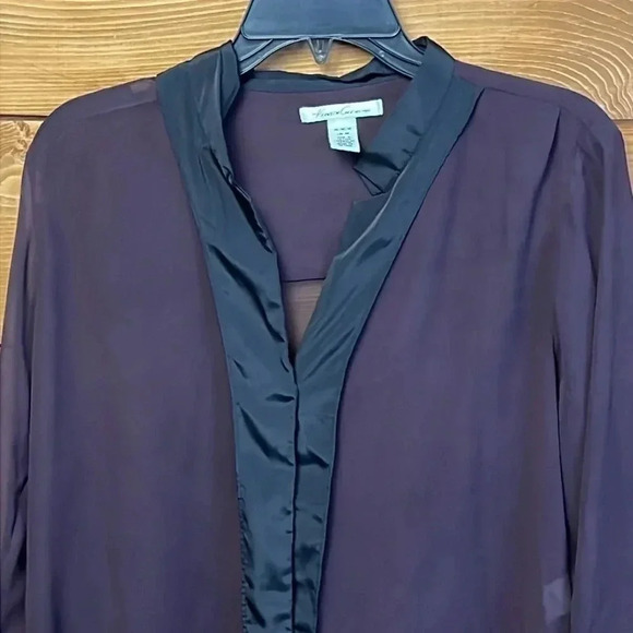 Kenneth Cole New York Women Sheer Blous Black Trim Long Sleeve Top M Event Party - Picture 3 of 7